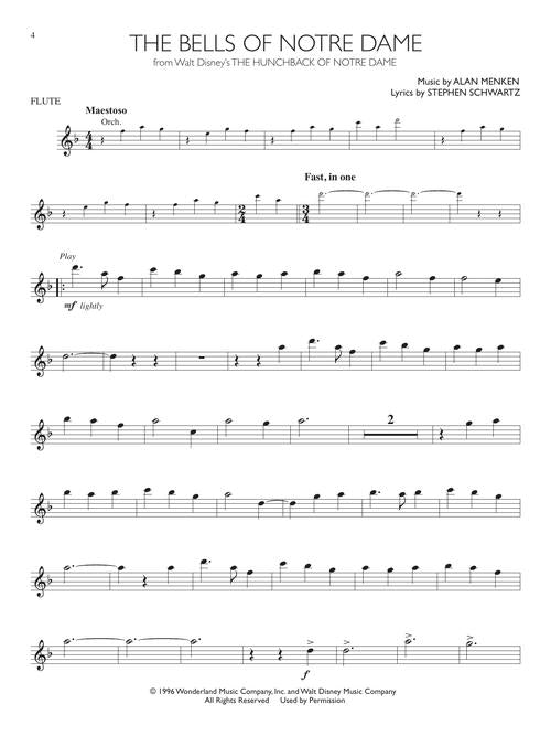 disney flute sheet music of bells of notre dame solo