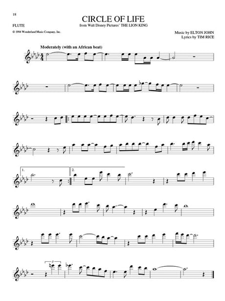 disney flute sheet music circle of life