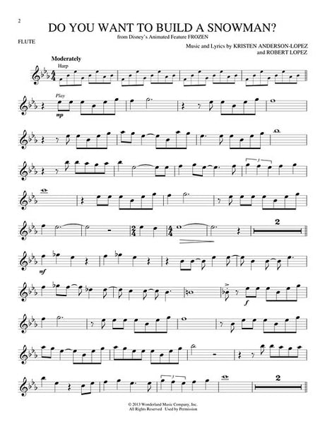 disney flute sheet music from frozen snowman song