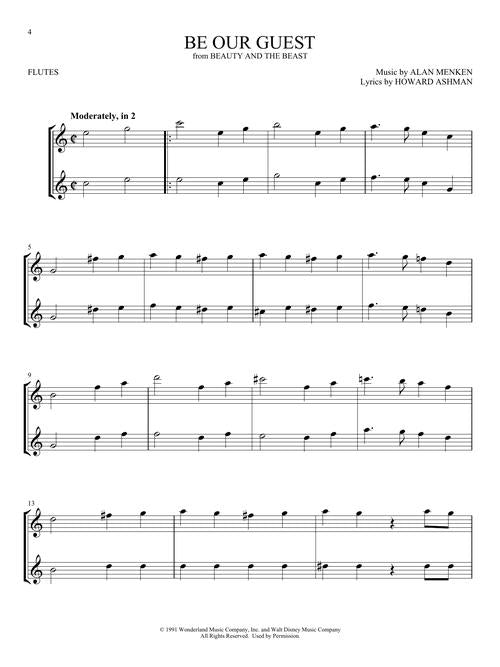 disney flute sheet music duets for be our guest