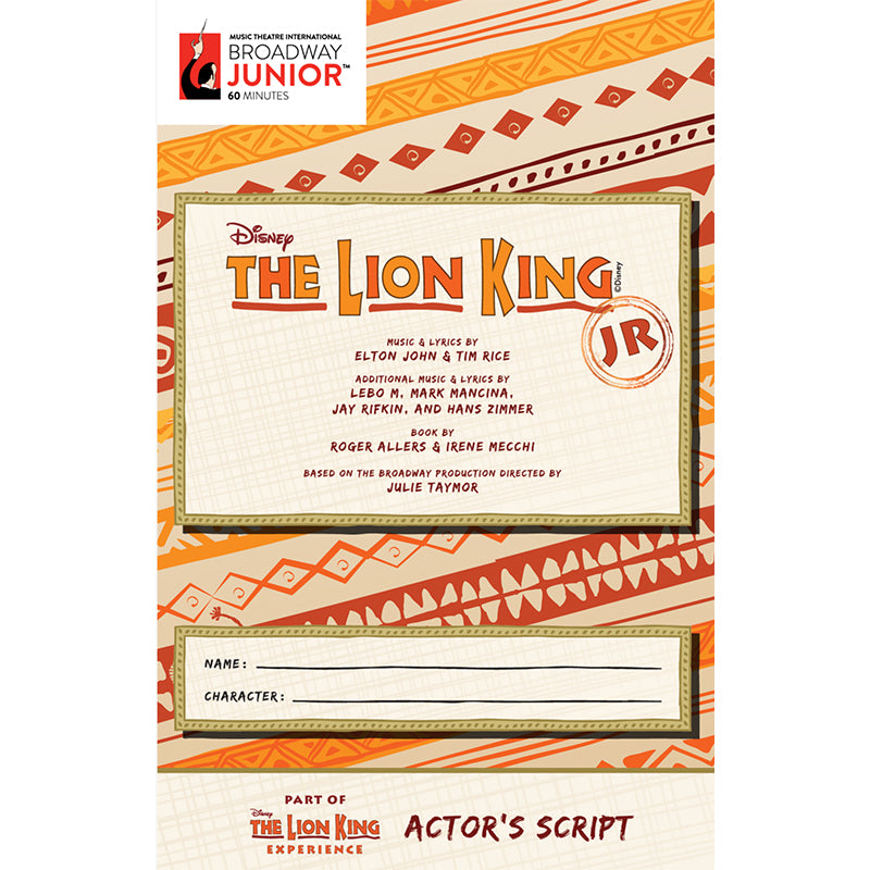 Disney's The Lion King Jr script of brodaway junior musical shows for middle schools