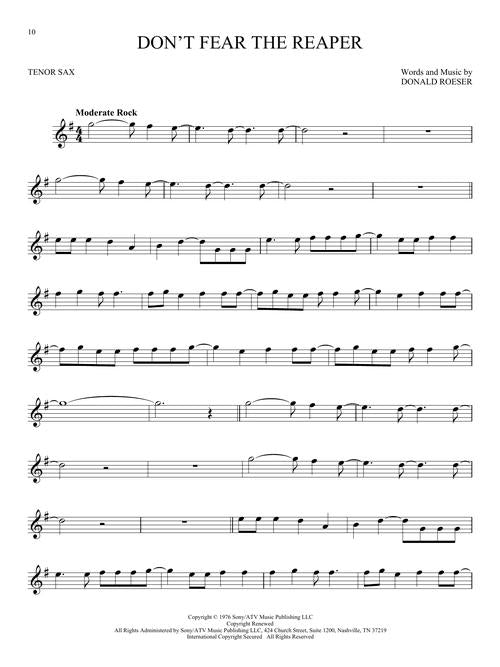 don't fear the reaper sheet music on tenor sax