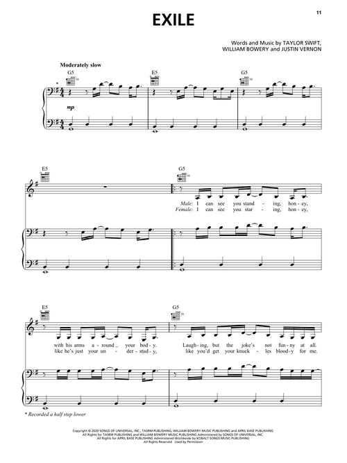 exile by taylor swift sheet music for piano and vocal