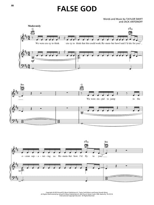 false god by taylor swift piano sheet music songs