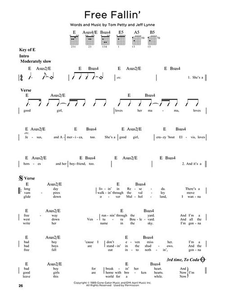 first 50 songs for guitar sheet music free fallin