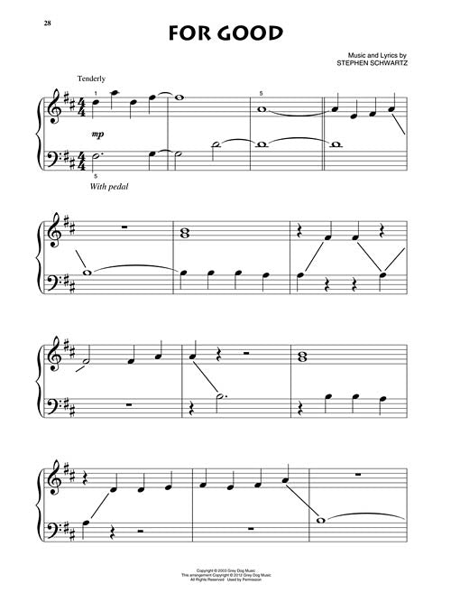 for good from wicked sheet music for beginner piano