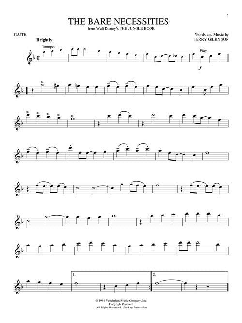 greats disney flute sheet music of jungle book songs