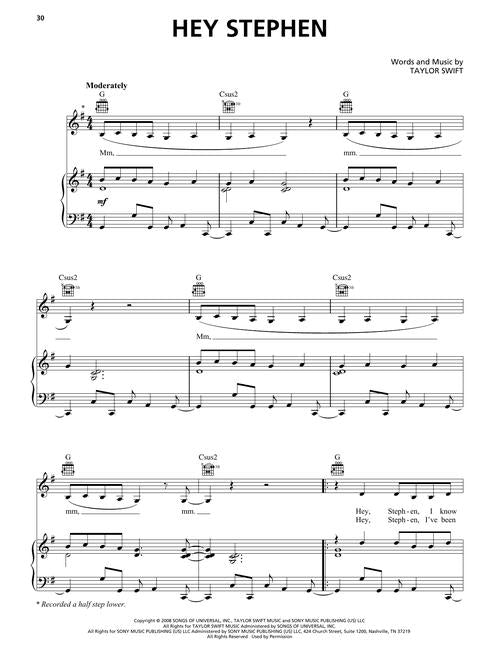 hey stephen sheet musid by taylor swift for piano songs