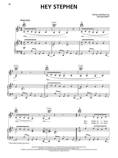 hey stephen sheet musid by taylor swift for piano songs