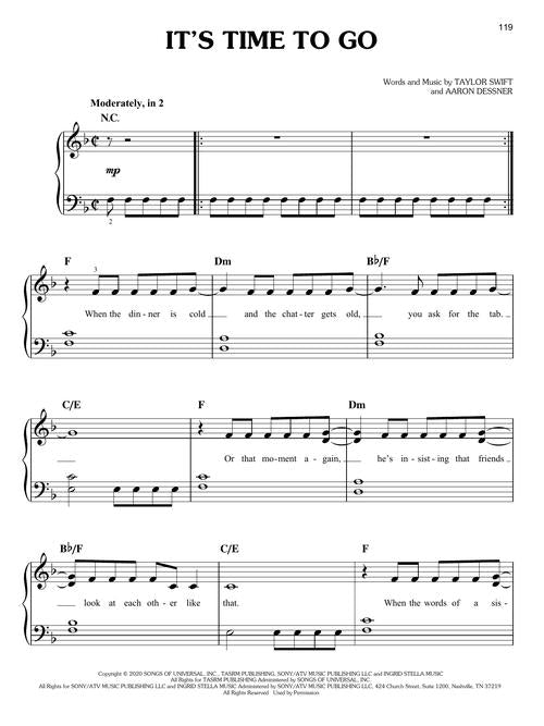 its time to go by taylor swift piano songs sheet music for beginners