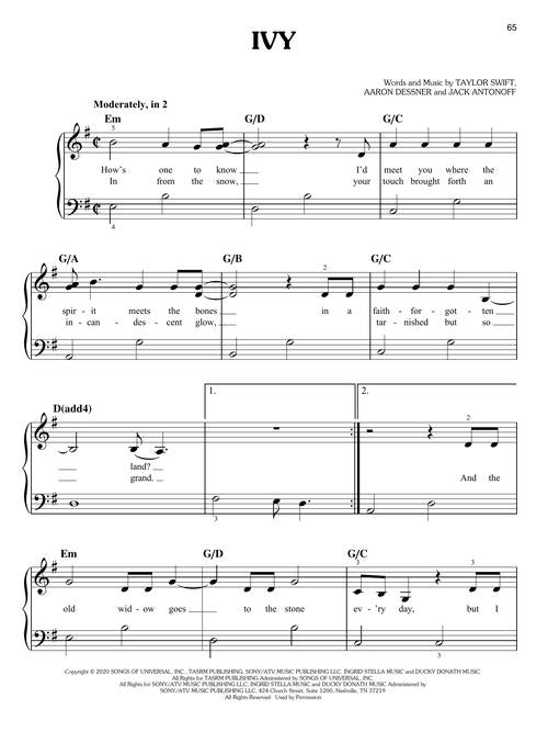 ivy taylor swift piano songs sheet music for beginners