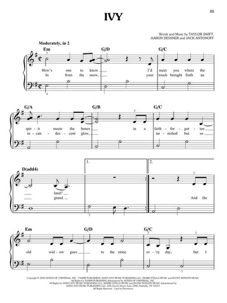 ivy taylor swift piano songs sheet music for beginners