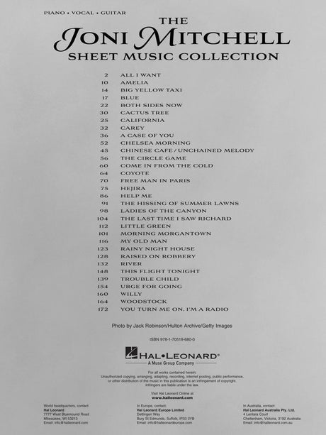 joni mitchell sheet music collection for piano