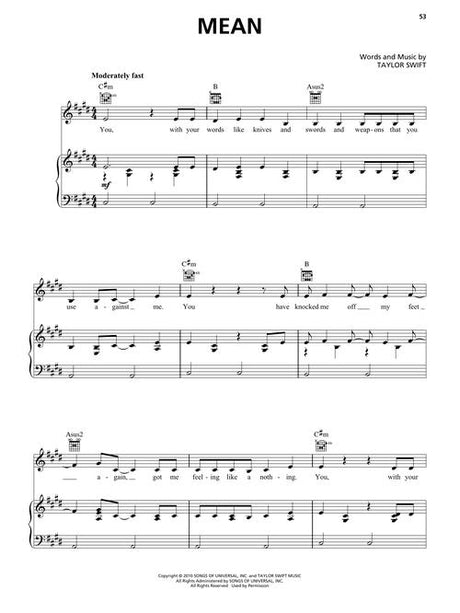 mean taylor swift sheet music for piano and guitar