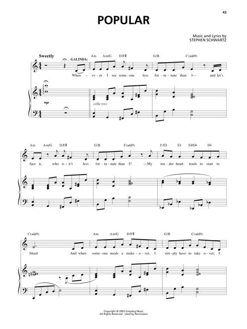 popular wicked sheet music for vocal