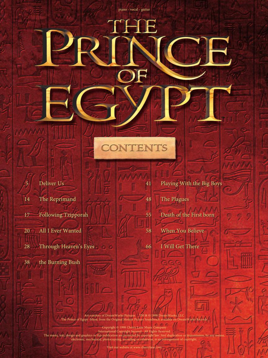 prince of egypt piano vocal and guitar sheet music list