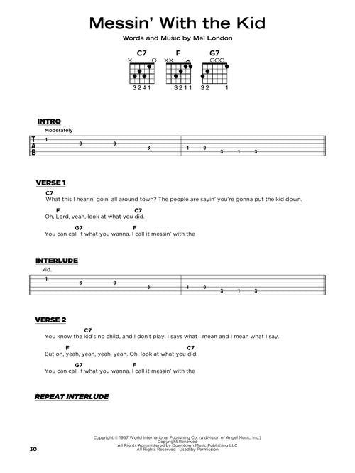 really easy guitar sheet music of messin with the kid