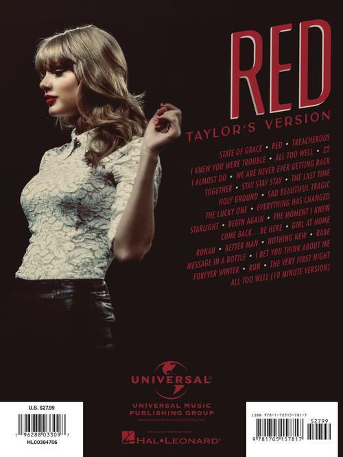 red taylor swift sheet music back cover piano