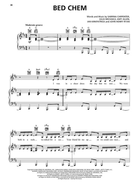 sabrina carpenter piano sheet music bed chem