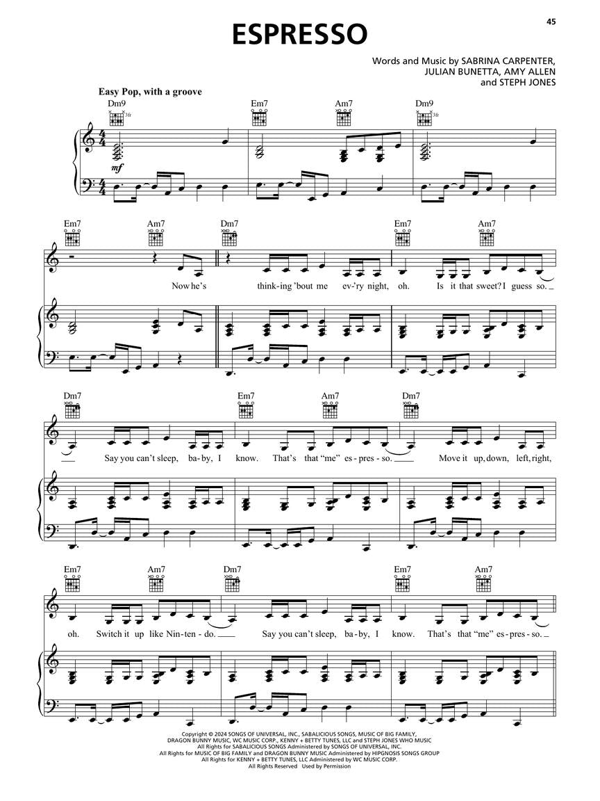 sabrina carpenter piano sheet music espresso