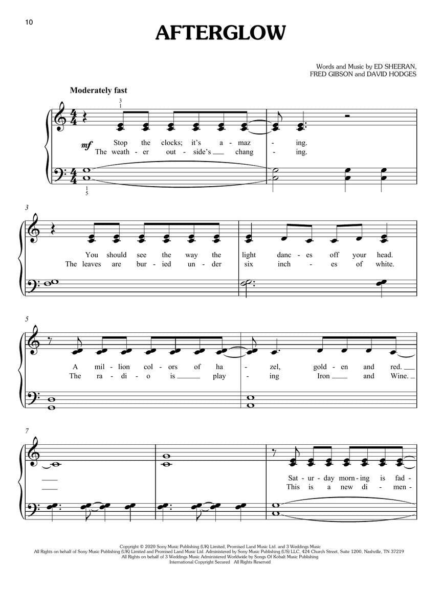 simple pop songs easy piano sheet music afterglow