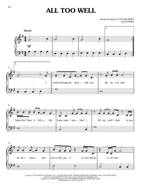 simple pop songs easy piano sheet music all too well