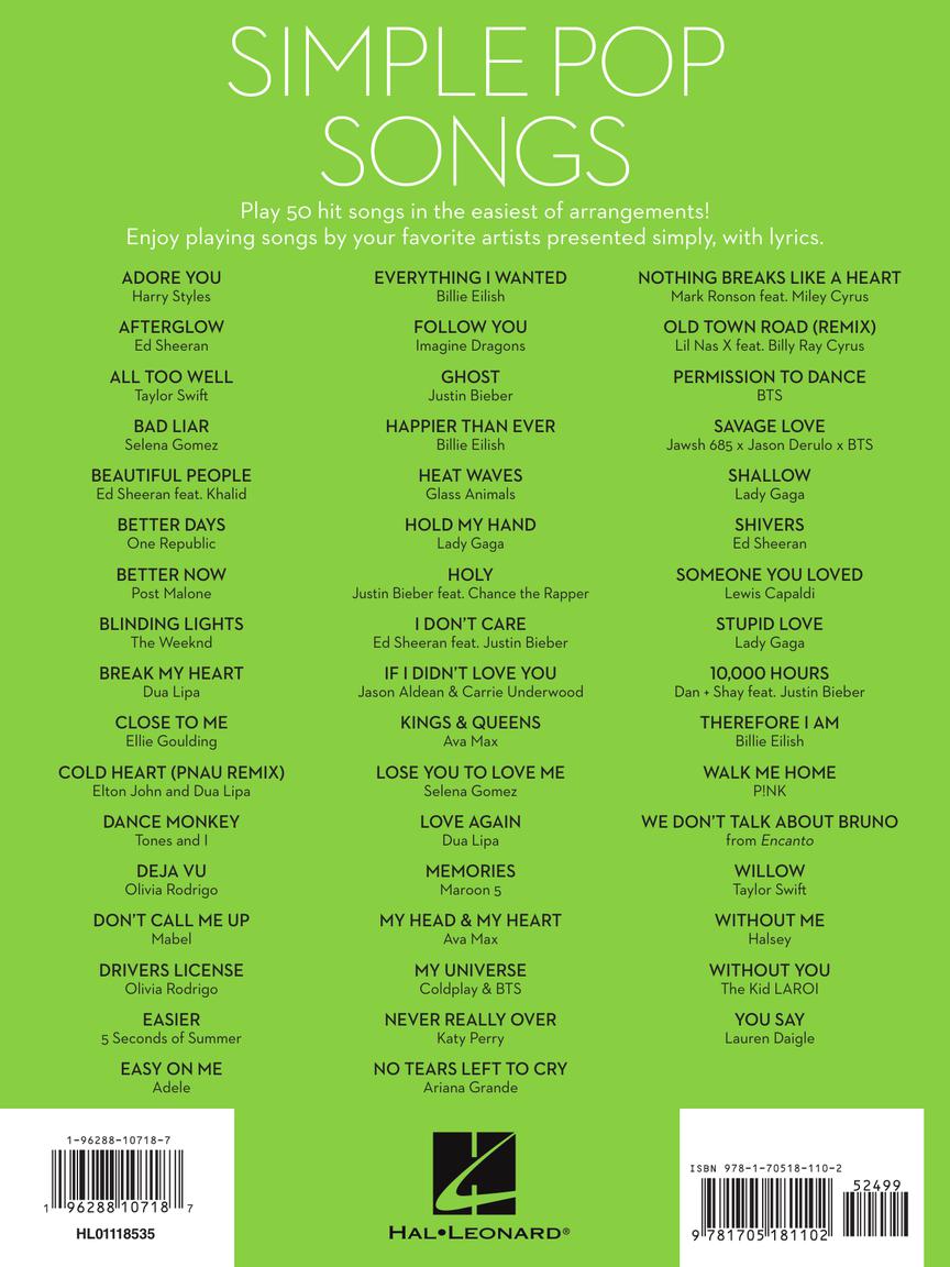 simple pop songs easy piano sheet music list