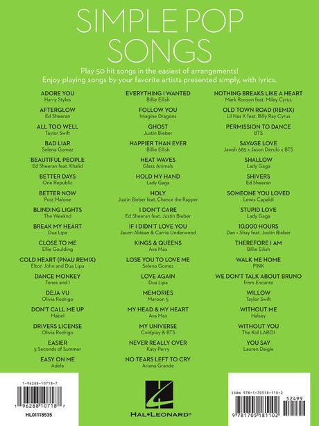 simple pop songs easy piano sheet music list