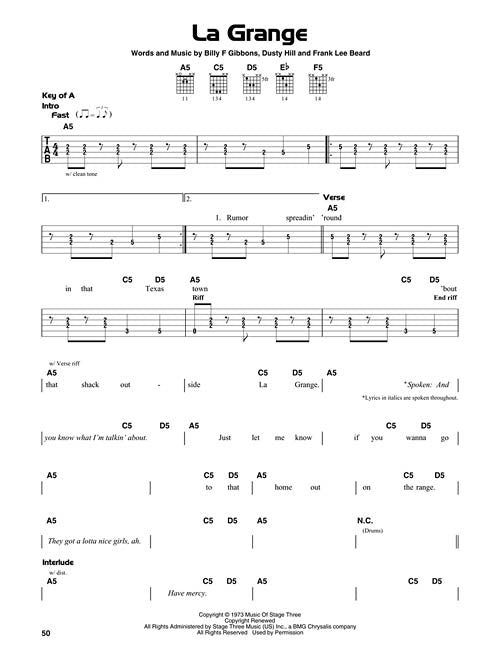 simple songs for easy guitar sheet music of la grange