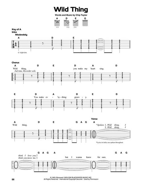 simple songs for easy guitar sheet music of wild thing