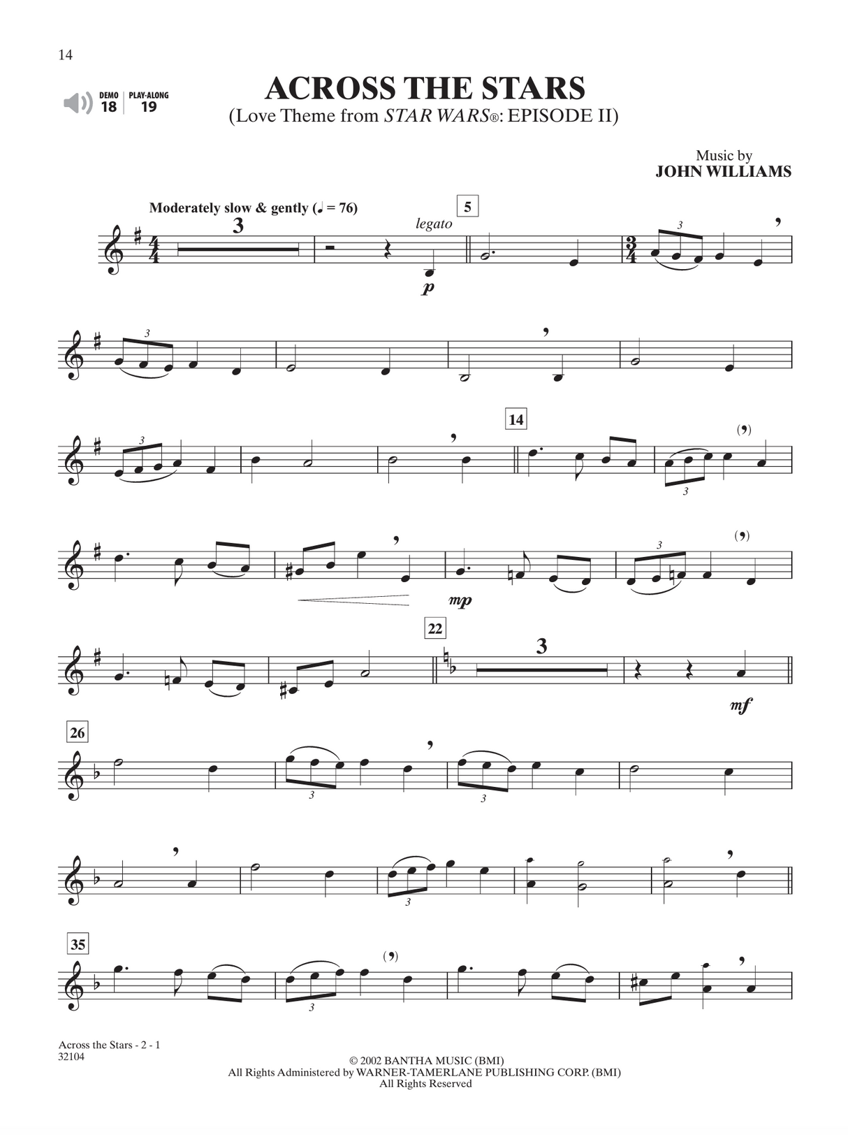 star wars clarinet sheet music across the stars