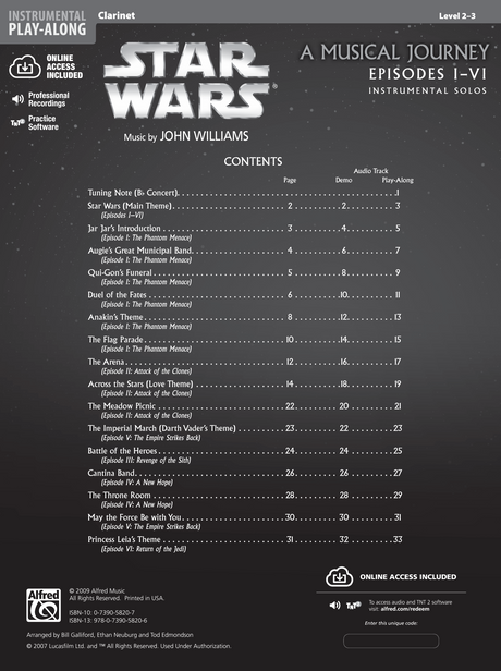 star wars clarinet sheet music play along songs