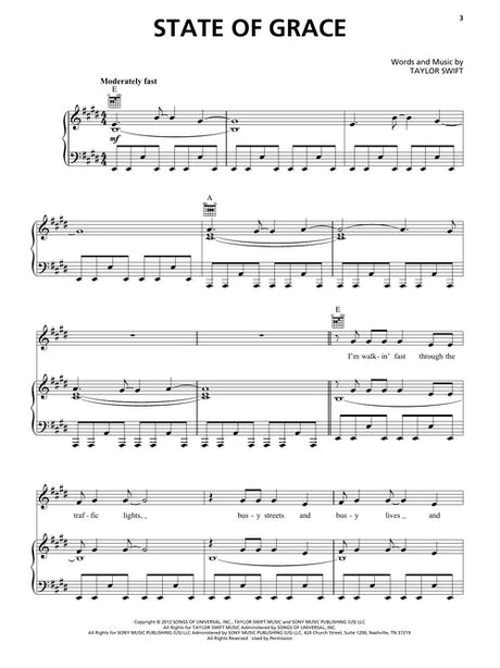 state of grace taylor swift sheet music for piano and guitar