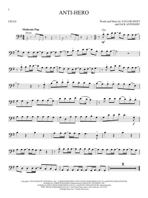 taylor swift anti hero sheet music cello