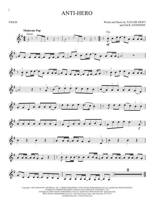 taylor swift anti hero sheet music for violin