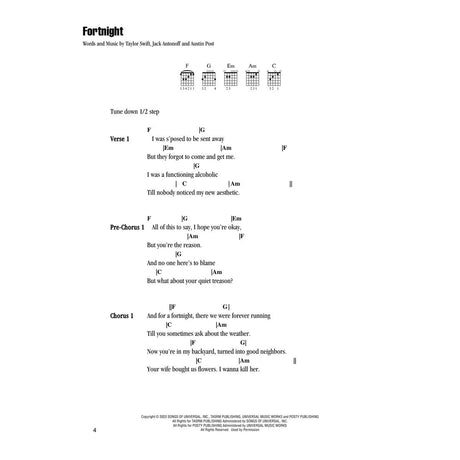 taylor swift fortnight sheet music for guitar