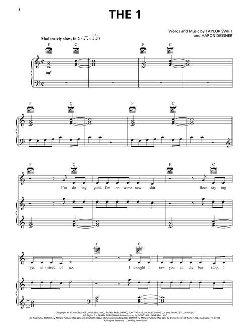 the 1 taylor swift sheet music for piano and vocal