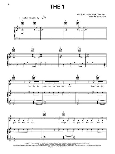 the 1 taylor swift sheet music for piano and vocal