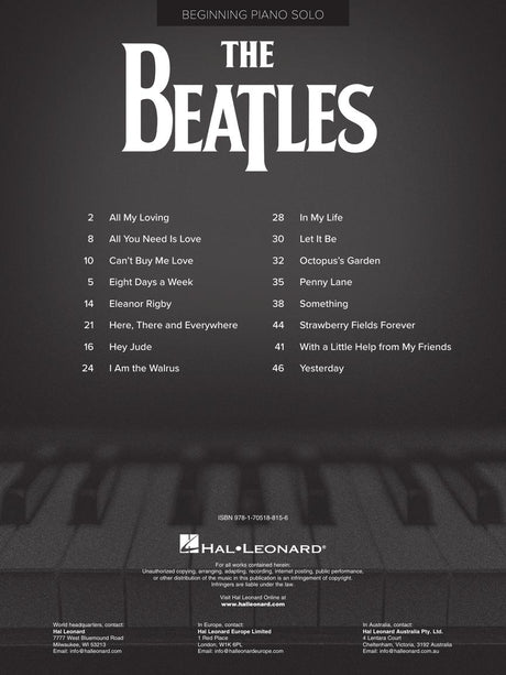 the beatles easy piano sheet music list