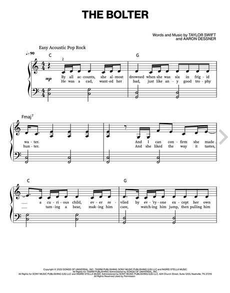 the bolter taylor swift lyrics and sheet music