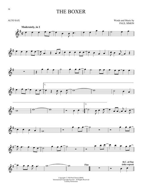 the boxer sheet music for solo alto sax song