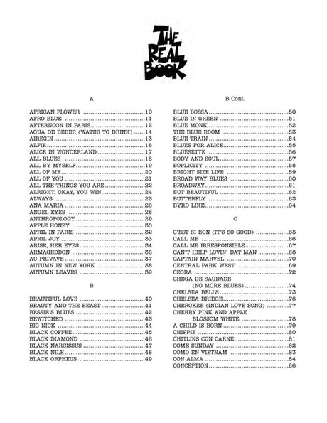 the real book guitar sheet music list of songs