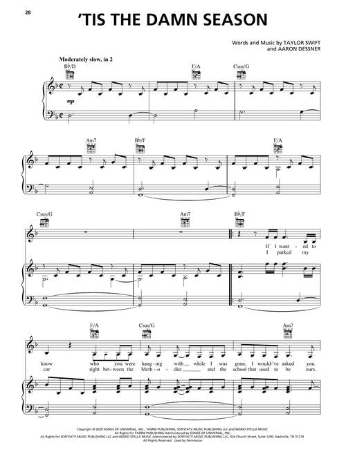 tis the damn season sheet music by taylor swift for piano