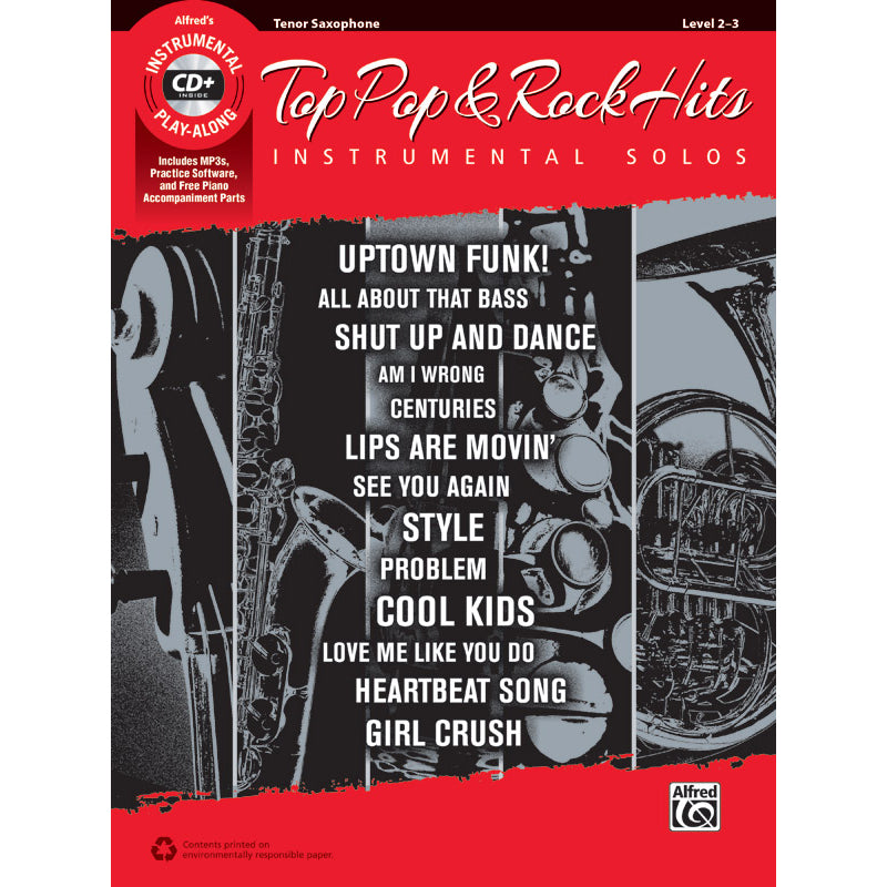 Top Pop &amp; Rock Hits Solos instrumentaux Niveau 2-3 (saxophone ténor)