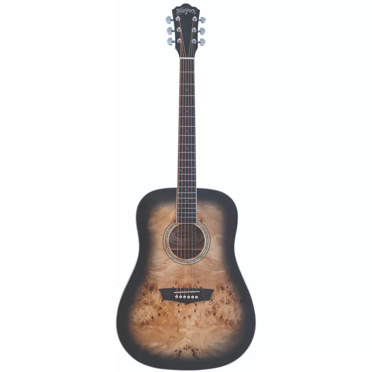 Washburn DFBDB Deep Forest Burl Dreadnought Acoustic Guitar Black Fade