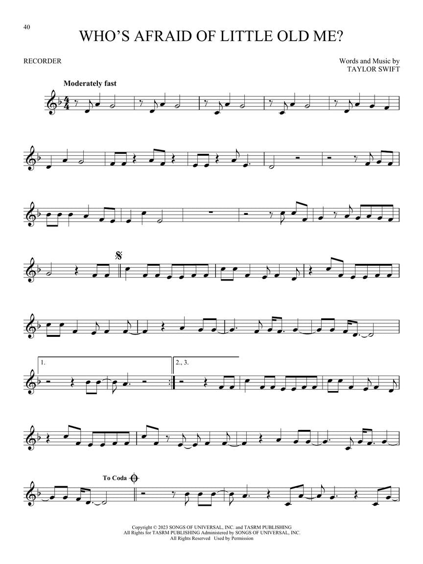 who's afraid of little old me sheet music for recorder