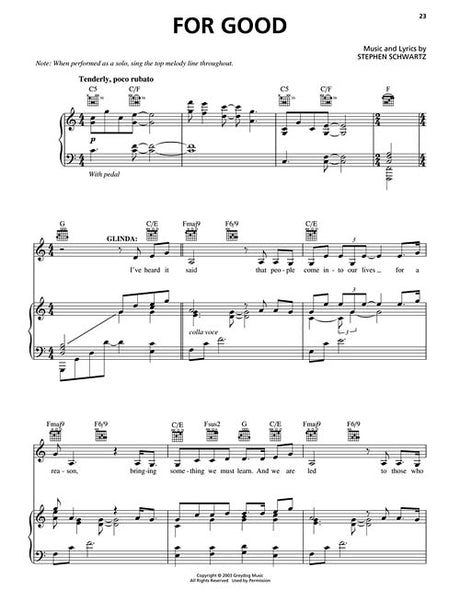 wicked sheet music for good piano play along