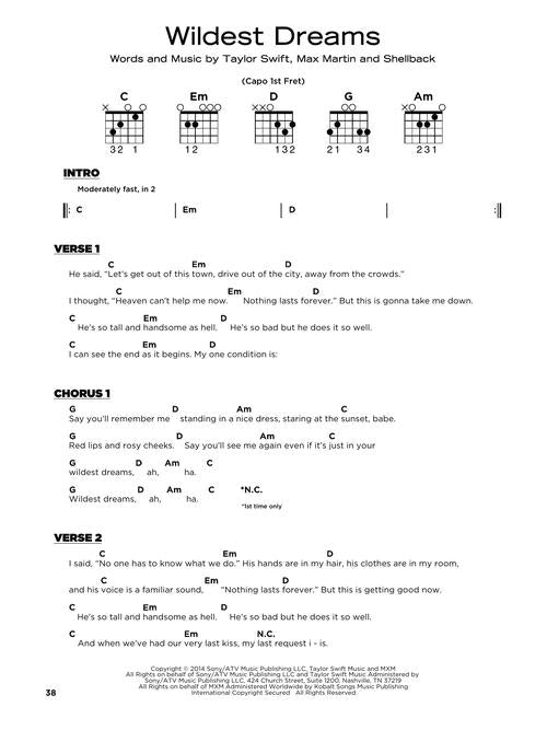 wildest dreams taylor swift sheet music for guitar