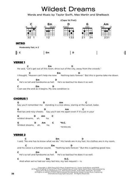 wildest dreams taylor swift sheet music for guitar