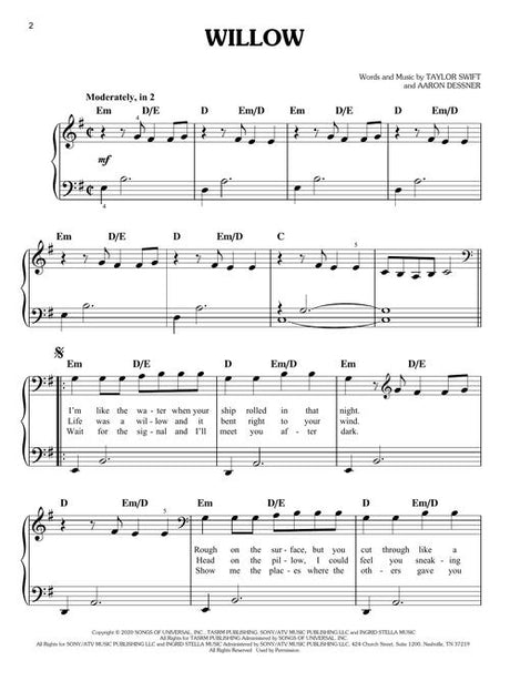 willow taylor swift piano songs sheet music for beginners